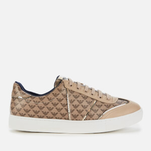 Emporio Armani Women's Biz Allover Logo Low Top Trainers - Taupe/Gold