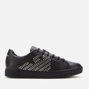 Emporio Armani Women's Marie Leather/Studs Cupsole Trainers - Black/Silver