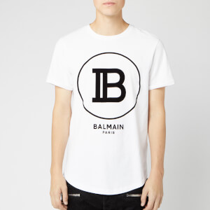 Balmain Men's T-Shirt with Large Coin Logo - Blanc