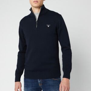 GANT Men's Cotton Half Zip Knit Jumper - Evening Blue