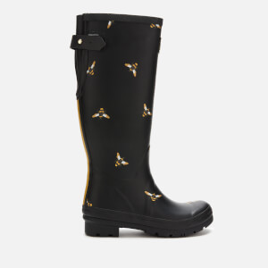 Joules Women's Welly Print Back Adjustable Tall Wellies - Black Metallic Bees