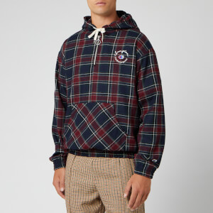 Champion X Clothsurgeon Men's Small Logo Half Zip Hooded Sweatshirt - Red Tartan