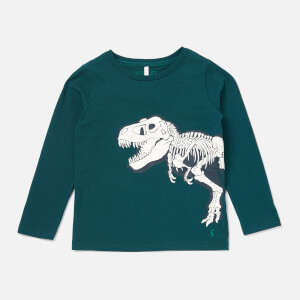 Joules Boys' Raymond Glow in the Dark Screenprint Long Sleeve Top - Green Dino Skeleton