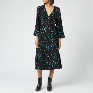 Ganni Women's Printed Crepe Wrap Dress - Verdant Green