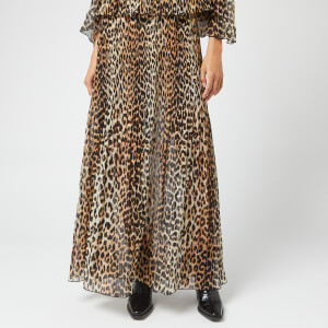 Ganni Women's Pleated Georgette Skirt - Leopard