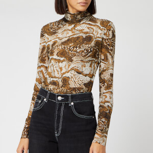 Ganni Women's Printed Mesh Top - Tiger's Eye