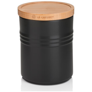 Le Creuset Stoneware Medium Storage Jar with Wooden Lid - Satin Black