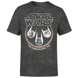 Star Wars The Force Is With You Retro Heads Men's T-Shirt - Black Acid Wash