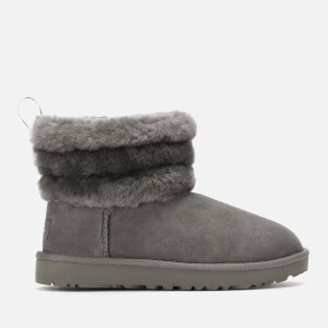 UGG Women's Fluff Mini Logo Trim Boots - Charcoal