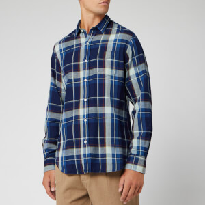 Officine Generale Men's Lipp Stitch Indigo Check Shirt - Indigo/White/Rust