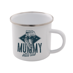 Mummy Saurus Enamel Mug – White