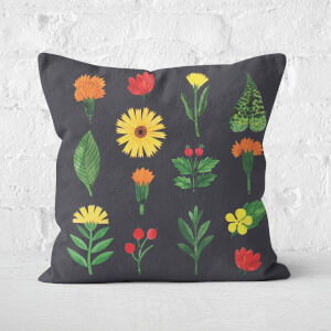 Dark Botanical Flowers Square Cushion