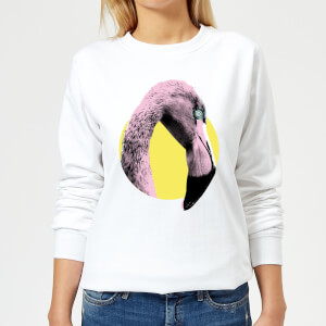 Flamingo With Circular Background Women's Sweatshirt - White