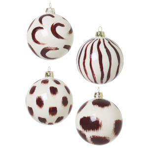 Ferm Living Christmas Hand Painted Glass Ornaments - Red Brown (Set of 4)