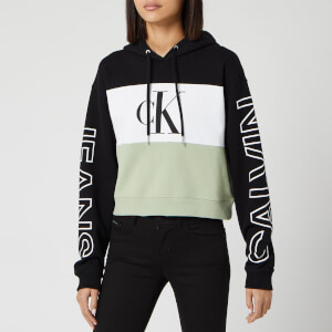 Calvin Klein Jeans Women's Blocking Statement Logo Hoody - CK Black/White/Earth Sage