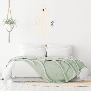 White Bear With Flower Wall Art Sticker