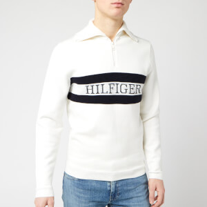 Tommy Hilfiger Men's Chest Logo Zip Neck Top - Ecru