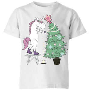 Unicorn Decorating The Christmas Tree Kids' T-Shirt - White