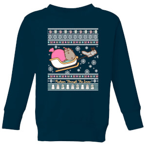 Pusheen Through The Snow Kids' Christmas Sweatshirt - Navy