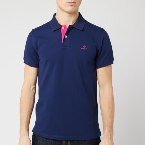 GANT Men's Contrast Collar Pique Short Sleeve Rugger Polo Shirt - Persian Blue