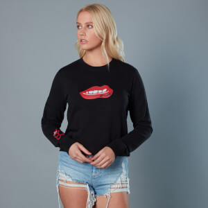 Red Lips and Knuckduster Birds of Prey Women's Cropped Sweatshirt - Black