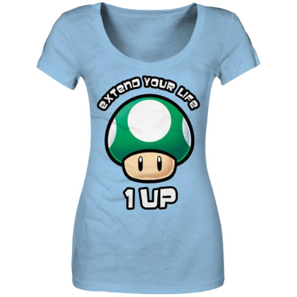 Super Mario Mushroom 1 UP Women's TShirt Sky Blue Nintendo