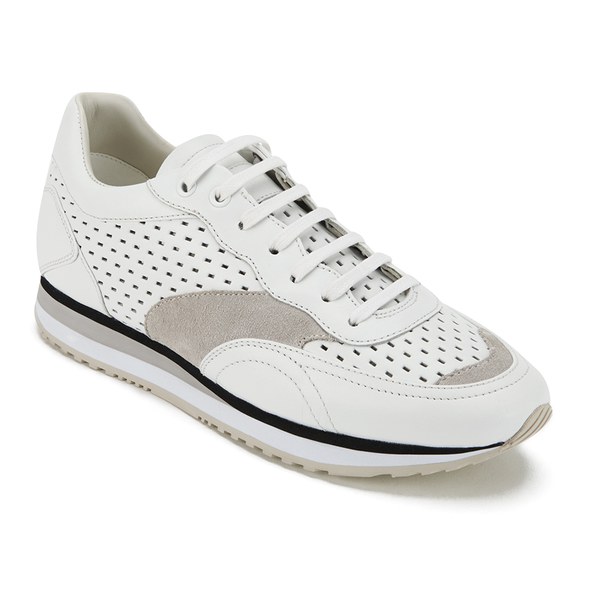 HUGO Women's Ibis - B Perforated Leather Runner Trainers - Open White ...