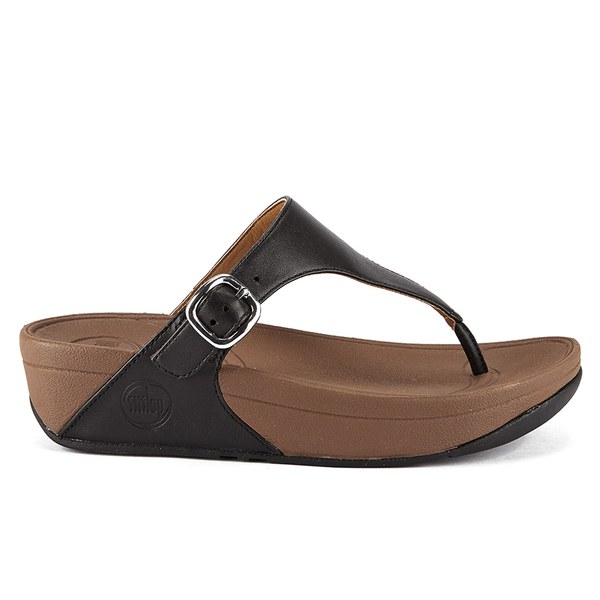 FitFlop Women's The Skinny Cork Leather Toe Post Sandals - Black | FREE ...