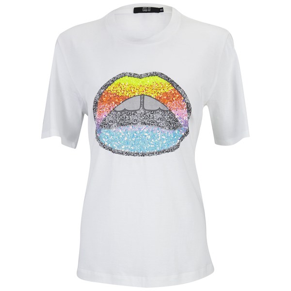 Markus Lupfer Women's Glitter Rainbow Sequin Lip T-Shirt - White - Free ...