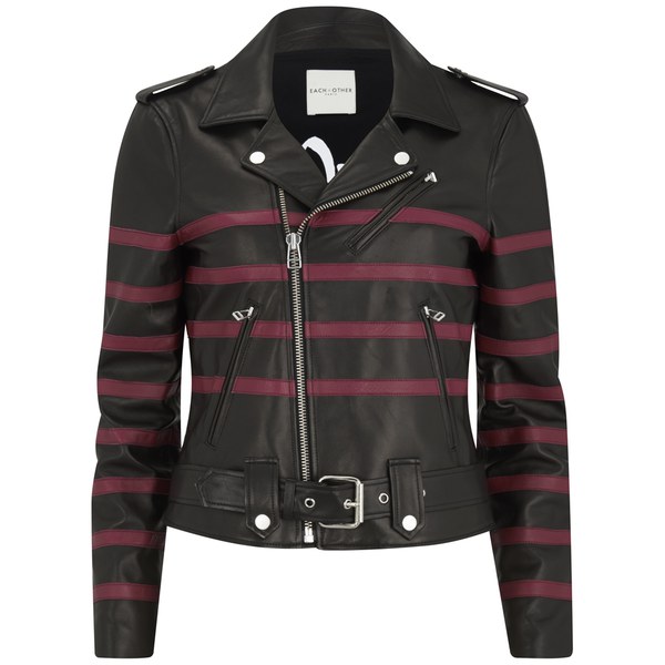 Each X Other Women S Striped Leather Bands Biker Jacket Each X Other Women S Striped Leather Bands Biker Jacket Black Red Image
