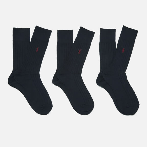 Polo Ralph Lauren Men's Egyptian Cotton Ribbed Socks (3 Pack) Navy