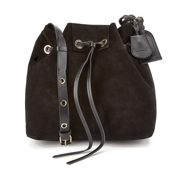 suede crossbody bucket bag