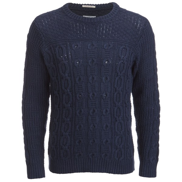 GANT Rugger Men's Chunky Cable Knitted Jumper Blue Free UK Delivery