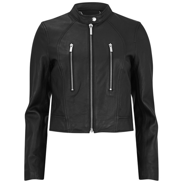MICHAEL MICHAEL KORS Women's Panelled Leather Jacket - Black/Silver ...