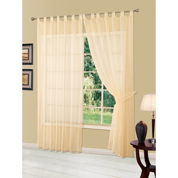 Dreamscene Voile Tab Top Panel Curtains Cream Iwoot