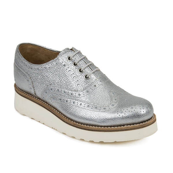Grenson Women's Emily V Grain Leather Brogues - Silver | FREE UK ...