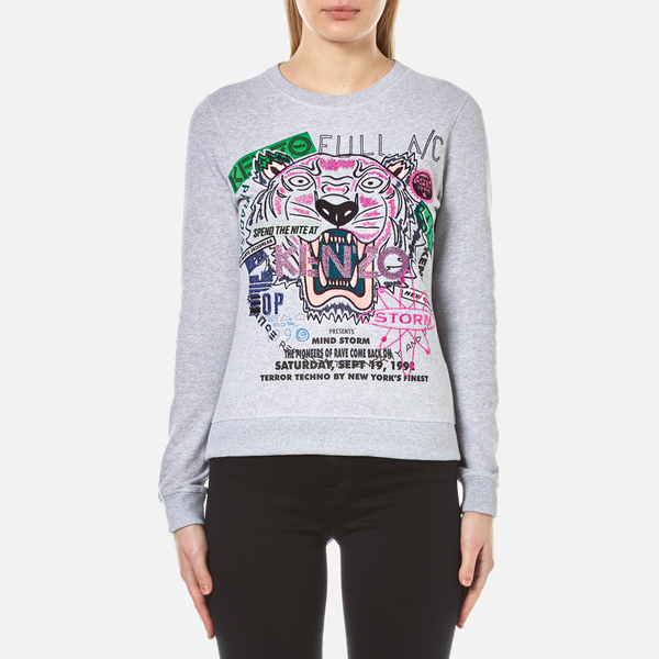 kenzo womens flyer x tiger cotton molleton sweatshirt light grey new shirt flyer