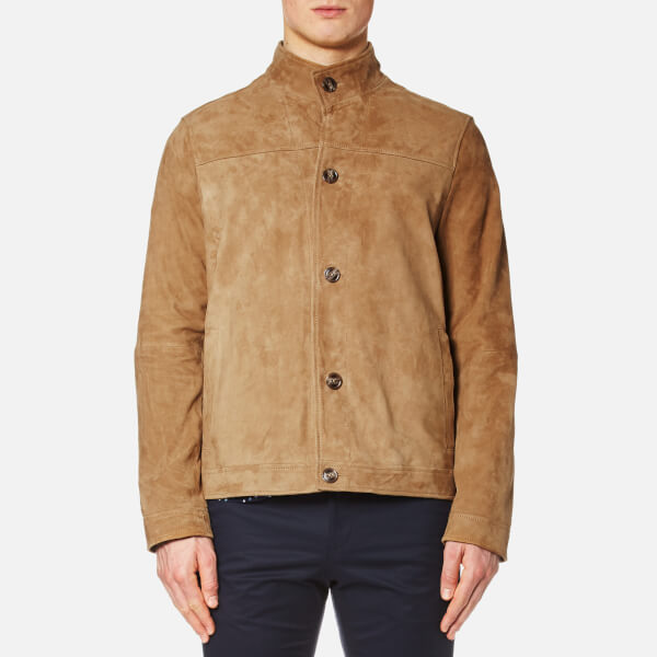 Michael Kors Men S Leather Harrington Jacket Khaki Free Uk Michael Kors Men S Leather Harrington Jacket Khaki Image 1