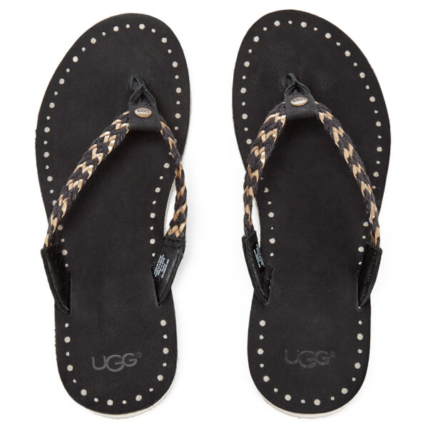 UGG Women's Navie II Leather Braided Flip Flops Black FREE UK Delivery