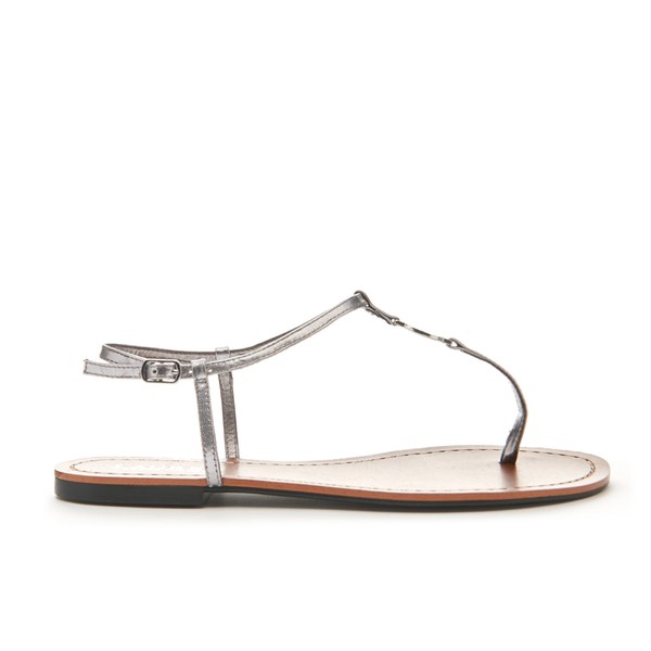 Lauren Ralph Lauren Women's Aimon T-Bar Croc Flat Sandals - New Silver ...