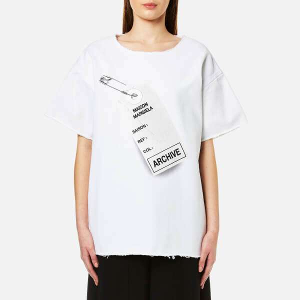 MM6 Maison Margiela Women's Oversized Tag Logo T-Shirt - White - Free ...