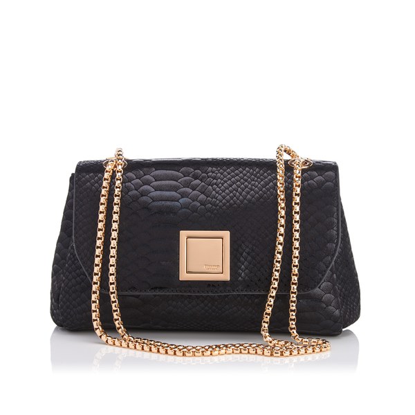 dune black handbag with gold chain