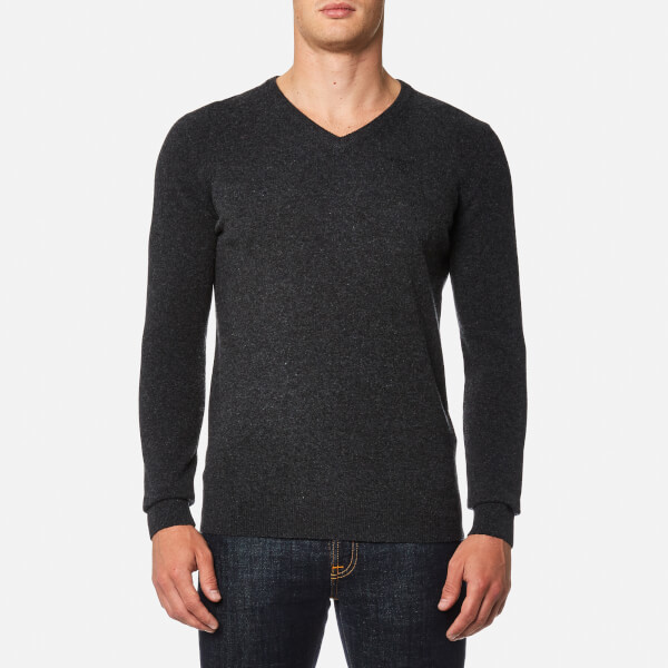 Barbour Men's Essential Lambswool V Neck Knitted Jumper - Charcoal Mens ...
