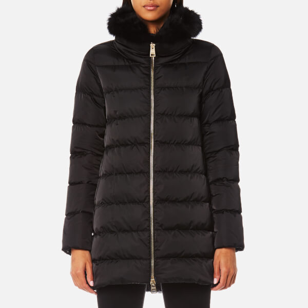 Herno Women's Woven Fur Trim Down Coat - Black - Free UK Delivery over £50