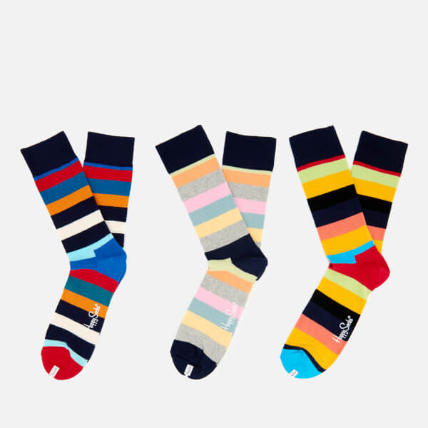 Happy Socks Mens Stripes 3 Pack Socks - Multi - UK 7.5-11.5 Mens ...