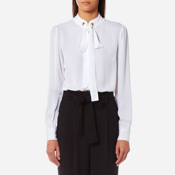 MICHAEL MICHAEL KORS Women's Grommet Neck Tie Blouse - White: Image 01