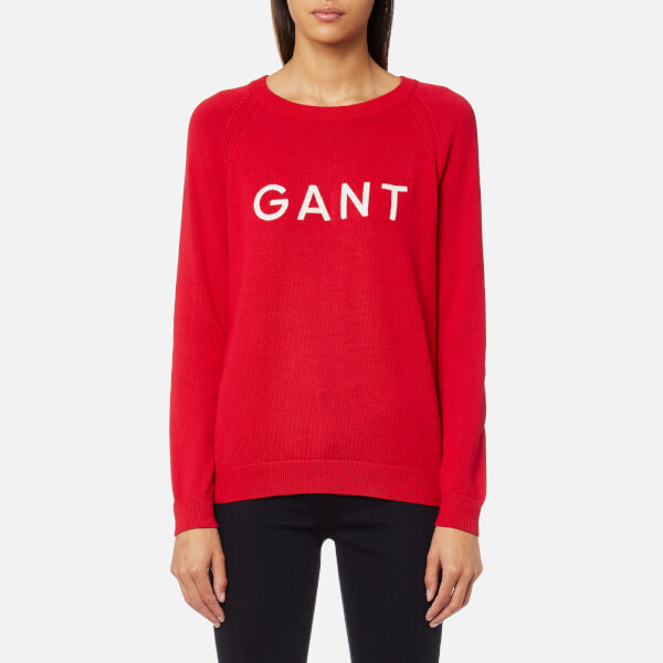 GANT Women's Embroidered Gant Logo Crew Bright Red Womens Clothing