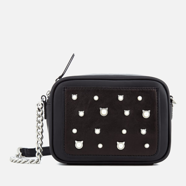 Karl Lagerfeld Womens Cat Pearl Small Cross Body Bag Black