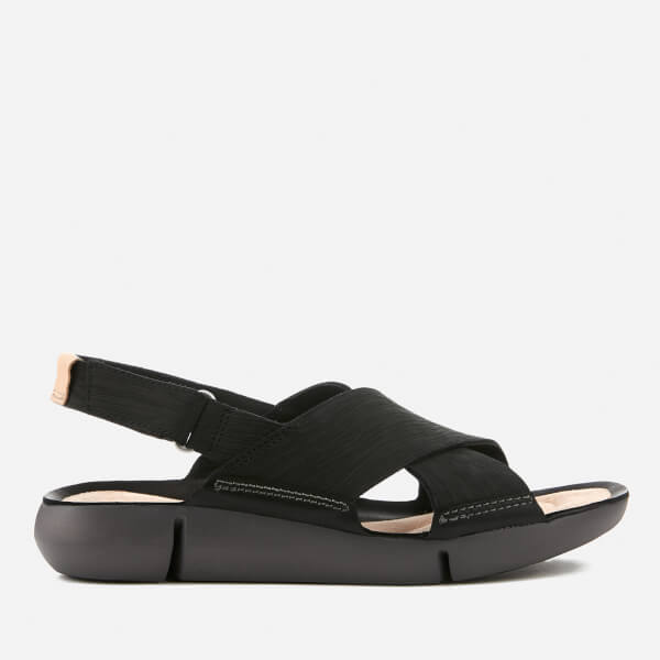 Clarks Women's Tri Chloe Nubuck Cross Strap Sandals Black FREE UK