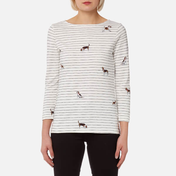 Joules Women's Harbour Print Jersey Top Cream Stripe Dogs Womens